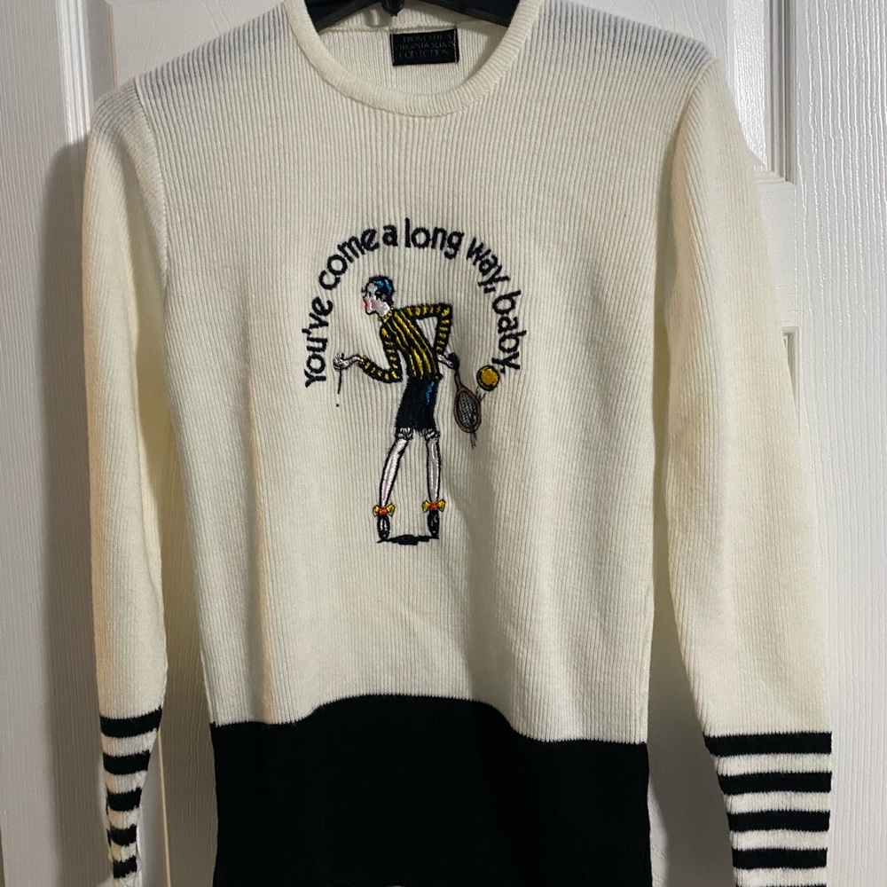 Virginia Slims Tobacciana Crew Sweater Sz L Knit Tennis Cigarette Promo VTG 70s